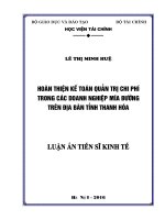 HOÀN THIỆN KẾ TOÁN TRONG CÁC DOANH NGHIỆP MÍA ĐƯỜNG TRÊN ĐỊA BÀN TÌNH THANH HÓA