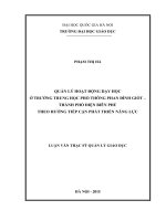 Quản lý hoạt động dạy học ở trường trung học phổ thông phan đình giót thành phố điện biên phủ theo hướng tiếp cận phát triển năng lực 