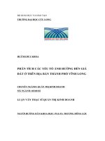 Luận án tiến sĩ PHÂN TÍCH các yếu tố ẢNH HƯỞNG đến GIÁ đất ở TRÊN địa bàn THÀNH PHỐ VĨNH LONG 