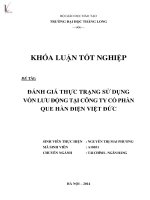 ĐÁNH GIÁ THỰC TRẠNG SỬ DỤNG VỐN LƯU ĐỘNG TẠI CÔNG TY CỔ PHẦN QUE HÀN VIỆT ĐỨC