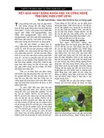 KẾT QUẢ HOẠT ĐỘNG KHOA học và CÔNG NGHỆ TỈNH bắc kạn (1997 2014)