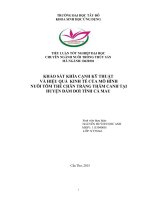 Khảo sát khía cạnh kỹ thuật và hiệu quả kinh tế của mô hình nuôi tôm thẻ chân trắng thâm canh tại huyện đầm dơi tỉnh cà mau 