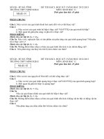 Đề thi khảo sát chất lượng học kỳ I môn Sinh học lớp 11 trường THPT Minh Khai năm 2012 - 2013