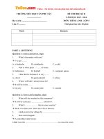 Đề thi học kỳ 2 môn Tiếng Anh lớp 5 trường Tiểu học Tân Phú Tây, Bến Tre năm học 2015 - 2016