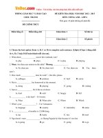 Đề thi học kỳ 2 môn Tiếng Anh lớp 6 Phòng GD-ĐT Châu Thành, Bến Tre năm học 2012 - 2013