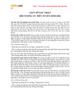 Giấy tờ xác nhận đối tượng ưu tiên tuyển sinh 2016