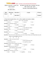 Đề thi học kỳ 2 môn Tiếng Anh lớp 6 Phòng GD-ĐT Châu Thành, Bến Tre năm học 2013 - 2014