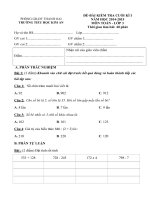 Đề kiểm tra cuối học kì 1 môn Toán lớp 3 năm học 2014 - 2015 trường Tiểu học Kim An, Hà Nội