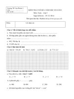 Đề kiểm tra học kì 1 môn Toán lớp 5 trường Tiểu học Vạn Phước 2 năm 2014 - 2015