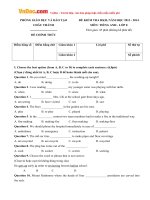 Đề thi học kỳ 2 môn Tiếng Anh lớp 8 Phòng GD-ĐT Châu Thành, Bến Tre năm học 2013 - 2014