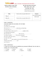 Đề thi chọn học sinh giỏi môn Tiếng Anh lớp 7 trường THCS Nguyễn Thị Minh Khai, Bạc Liêu năm học 2015 - 2016