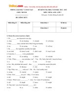 Đề thi học kỳ 2 môn Tiếng Anh lớp 7 Phòng GD-ĐT Châu Thành, Bến Tre năm học 2012 - 2013