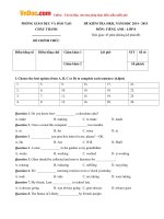 Đề thi học kỳ 2 môn Tiếng Anh lớp 8 Phòng GD-ĐT Châu Thành, Bến Tre năm học 2014 - 2015