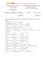 Đề thi học kỳ 2 môn Tiếng Anh lớp 7 Phòng GD-ĐT Châu Thành, Bến Tre năm học 2014 - 2015