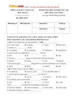 Đề thi học kỳ 2 môn Tiếng Anh lớp 8 Phòng GD-ĐT Châu Thành, Bến Tre năm học 2012 - 2013