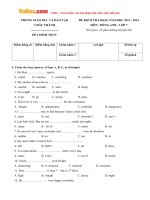 Đề thi học kỳ 2 môn Tiếng Anh lớp 7 Phòng GD-ĐT Châu Thành, Bến Tre năm học 2013 - 2014