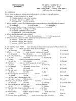 Đề thi học kỳ 2 môn Tiếng Anh lớp 7 Cơ bản Phòng GD-ĐT Thái Thụy, Thái Bình năm học 2015 - 2016