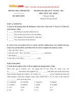 Đề thi học kỳ 2 môn Tiếng Anh lớp 7 trường THCS Vĩnh Khánh, An Giang năm học 2015 - 2016