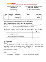 Đề thi học kỳ 2 môn Tiếng Anh lớp 6 Phòng GD-ĐT Châu Thành, Bến Tre năm học 2014 - 2015