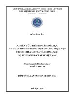 Nghiên cứu thành phần hóa học và hoạt tính sinh học một số loài sinh vật thuộc chi kadsura và schisandra họ schisandraceae ở việt nam (TT)