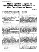 Một số nghi lễ bắt nguồn từ tín ngưỡng dân gian trong việc ở cữ, nuôi con của phụ nữ khmer 