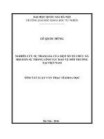 NGHIÊN CỨU SỰ THAM GIA CỦA MỘT SỐ TỔ CHỨC XÃ HỘI DÂN SỰ TRONG LĨNH VỰC BẢO VỆ MÔI TRƯỜNG TẠI VIỆT NAM