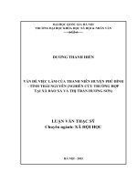 Vấn đề việc làm của thanh niên huyện phú bình   tỉnh thái nguyên ( nghiên cứu trường hợp tại xã đào xá và thị trấn hương sơn) 