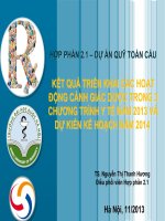 KẾT QUẢ TRIỂN KHAI CÁC HOẠT ĐỘNG CẢNH GIÁC DƯỢC TRONG 3 CHƯƠNG TRÌNH Y TẾ NĂM 2013 VÀ DỰ KIẾN KẾ HOẠCH NĂM 2014