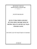 Quản lý hoạt động giáo dục kỹ năng sống cho học sinh các trường THCS của huyện lục ngạn, tỉnh bắc giang 