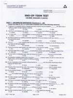 Đề thi kết thúc môn anh văn cơ sở lớp cao học thạc sĩ đại học bách khoa thành phố Hồ Chí Minh năm 2012