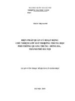 Biện pháp quản lý hoạt động chủ nhiệm lớp 10 ở trường trung học phổ thông quang trung   đống đa, thành phố hà nội 