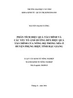 phân tích hiệu quả tài chính và các yếu tố ảnh hưởng đến hiệu quả tài chính của nông hộ trồng mía ở huyện phụng hiệp, tỉnh hậu giang 