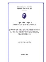 Quản lý thu thuế đối với hộ kinh doanh cá thể tại chi cục thuế quận tây hồ, thành phố hà nội 