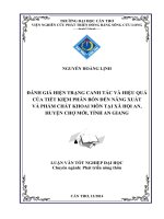 đánh giá hiện trạng canh tác và hiệu quả của tiết kiệm phân bón đến năng xuất và phẩm chất khoai môn tại xã hội an, huyện chợ mới, tỉnh an giang 