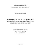 phân tích các yếu tố ảnh hưởng đến hạn chế tín dụng đối với nông hộ tại huyện giá rai – tỉnh bạc liêu 