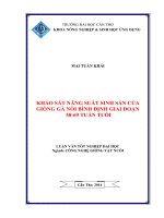 khảo sát năng suất sinh sản của giống gà nòi bình định giai đoạn 58 69 tuần tuổi 