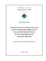 đánh giá công tác thanh tra, giải quyết tranh chấp, khiếu nại về đất đai trên địa bàn thị xã hà tiên tỉnh kiên giang giai đoạn 2010 2014 