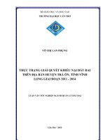 thực trạng giải quyết khiếu nại đất đai trên địa bàn huyện trà ôn, tỉnh vĩnh long giai đoạn 2011   2014 