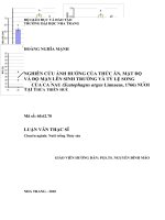 Nghiên cứu ảnh hưởng của thức ăn, mật độ và độ mặn lên sinh trưởng và tỷ lệ sống của cá nâu (scatop hag us arg us linnaeus, 1766) nuôi tại thừa thiên huế