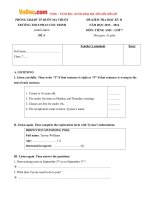 Đề thi học kỳ 2 môn Tiếng Anh lớp 7 trường THCS Phan Chu Trinh, Đắk Lắk năm học 2015 - 2016