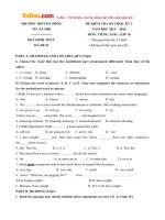 Đề kiểm tra số 2 học kỳ 2 môn Tiếng Anh lớp 10 trường THPT Hà Đông, Hà Nội năm học 2015 - 2016