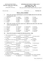 Đề thi khảo sát chất lượng lần 2 môn Tiếng Anh lớp 11 trường THPT Hàn Thuyên, Bắc Ninh năm 2014 - 2015