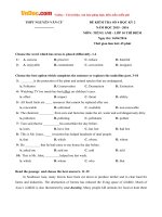 Đề kiểm tra số 4 học kỳ 2 môn Tiếng Anh lớp 10 Thí điểm trường THPT Nguyễn Văn Cừ năm học 2015 - 2016
