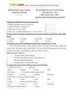 Đề thi học kỳ 2 môn Tiếng Anh lớp 7 trường THCS Biên Giới, Tây Ninh năm học 2015 - 2016