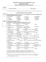 Đề thi học kỳ 2 môn Tiếng Anh lớp 11 trường THPT Gia Lộc, Hải Dương năm học 2011 - 2012