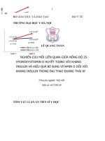 Nghiên cứu mối liên quan giữa nồng độ 25 hydroxyvitamin d huyết tương với kháng insulin và hiệu quả bổ sung vitamin d đối với kháng insulin trong đái tháo đường thai kỳ (TT) 