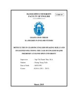 Difficulties in learning english speaking skills and suggested solutions the case of english   major freshment at hanoi open university 