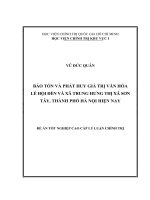 Bảo tồn và phát huy giá trị văn hóa lễ hội đền Và xã Trung Hưng, thị xã Sơn Tây, thành phố Hà Nội hiện nay