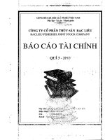 Báo cáo tài chính quý 3 năm 2010 - Công ty Cổ phần Thủy sản Bạc Liêu