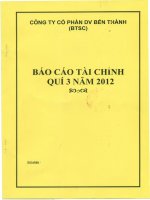 Báo cáo tài chính quý 3 năm 2012 - Công ty Cổ phần Dịch vụ Bến Thành